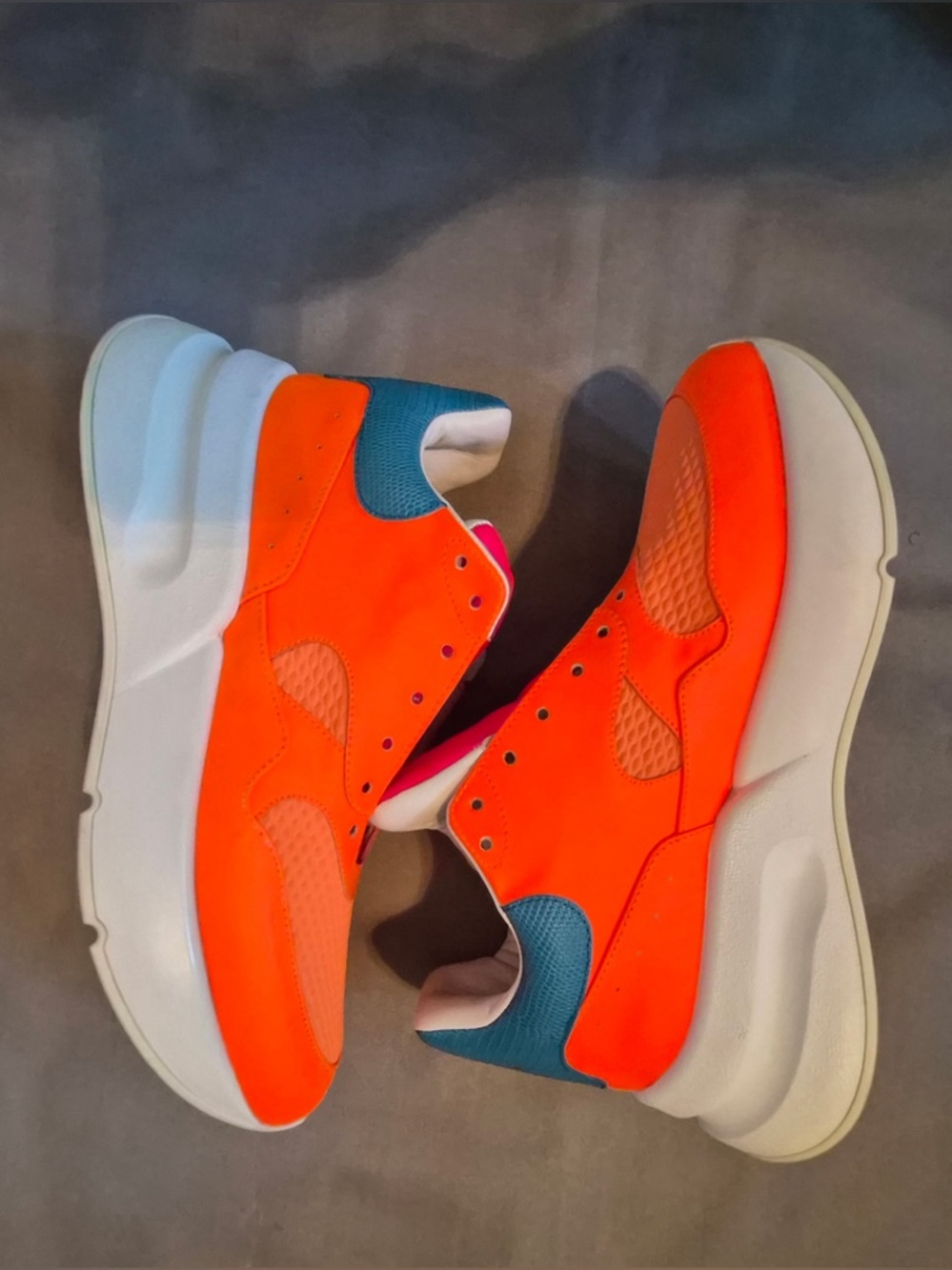 Alexander McQueen Neon Orange & Teal Low-Top Sneakers